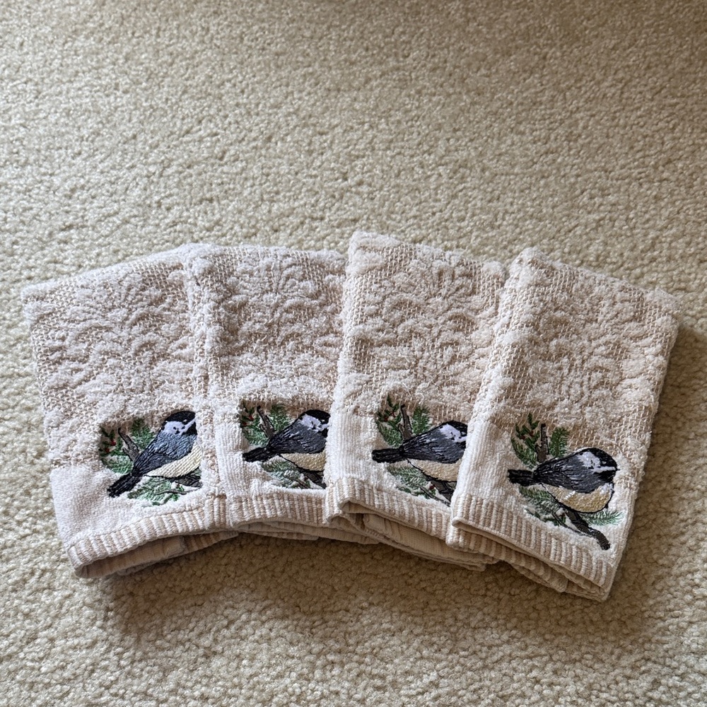St. Nicholas Square Tan Hand Towels with Bird Design